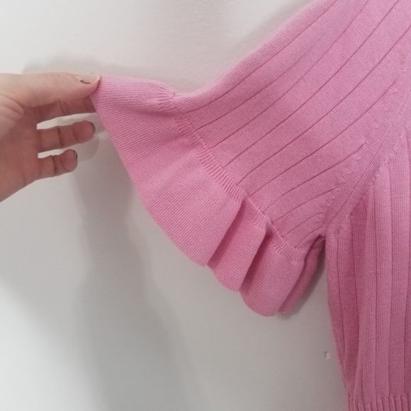 Calvin Klein Ribbed Ruffle Sleeve Sweater Dress Pink XL NWT - Picture 5 of 7